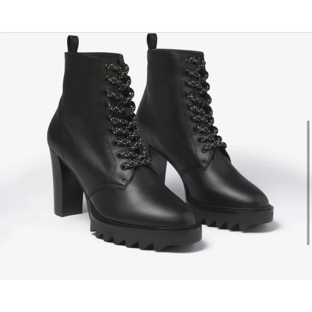 Tamara Mellon Throttle Vitello Lace Up Utility Combat Boots Black Women's EU 36
